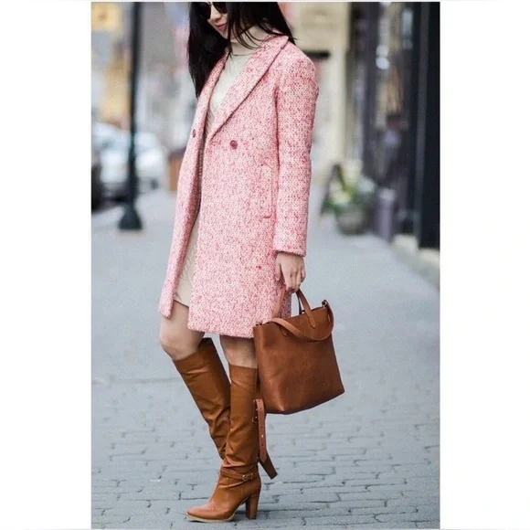 J.Crew Nalya Italian Tweed Lady Coat Peach Pink Wool Blend Topcoat Size 4 - Picture 12 of 15